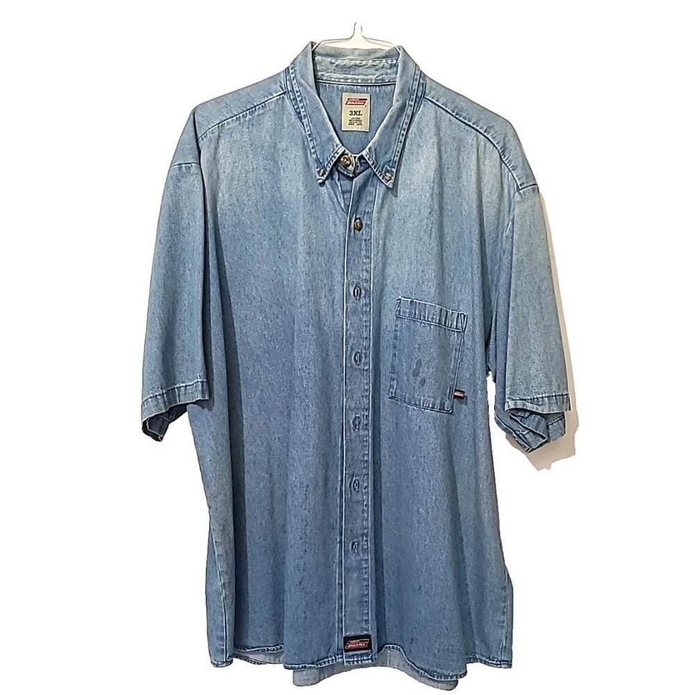 Dickies Short Sleeve Workwear Shirt Men's Size 3XL Faded Blue Denim Button-up - Picture 3 of 11